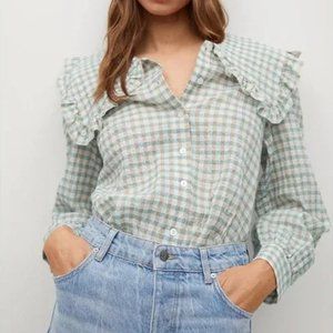 Mango Babydoll Collar Checked Cotton Shirt